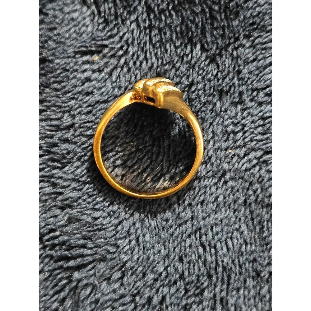 Gold Tone Bypass Swirl Crystal Statement Ring Size 8 Clear Stone Cocktail Ring